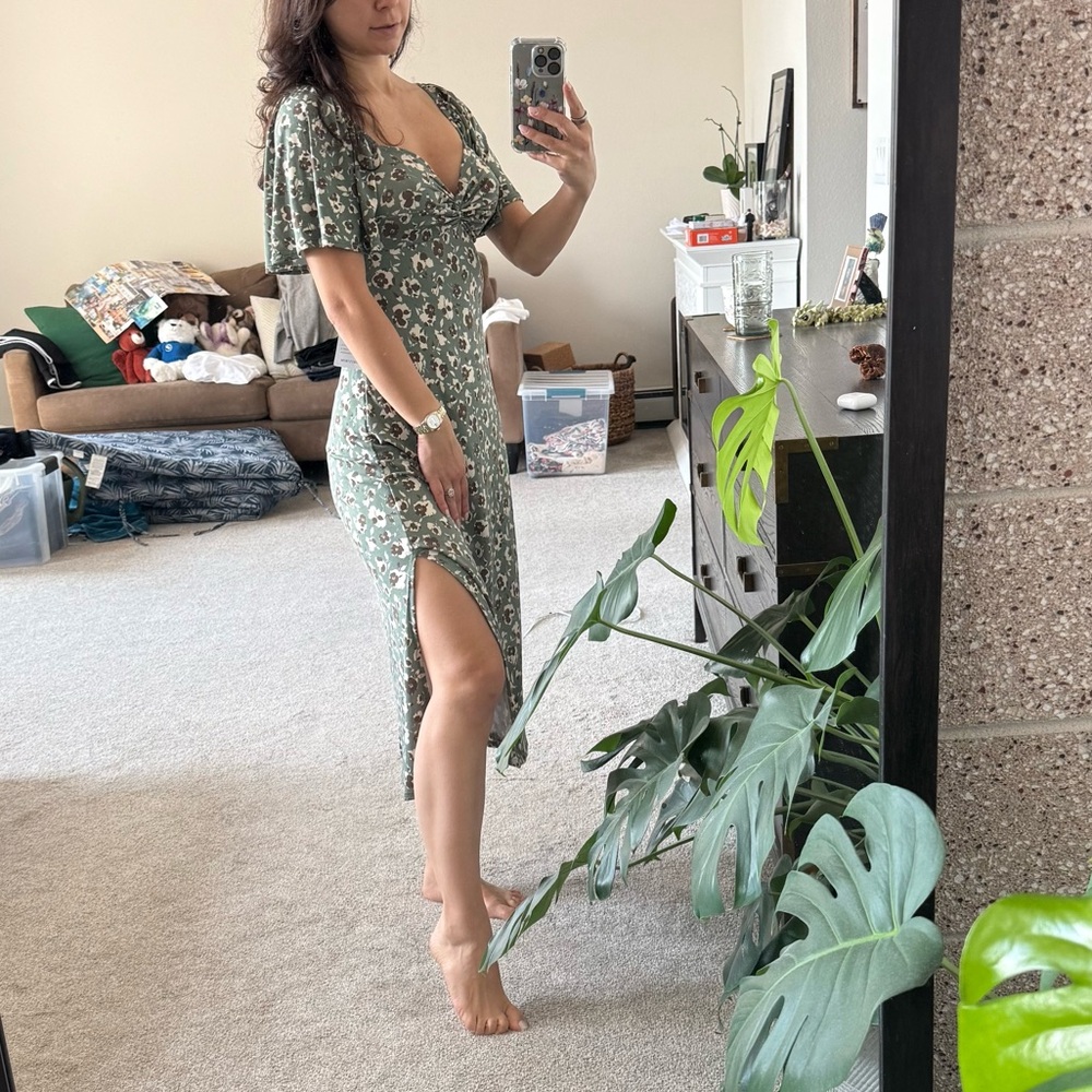 Lush Green and White Midi Dress